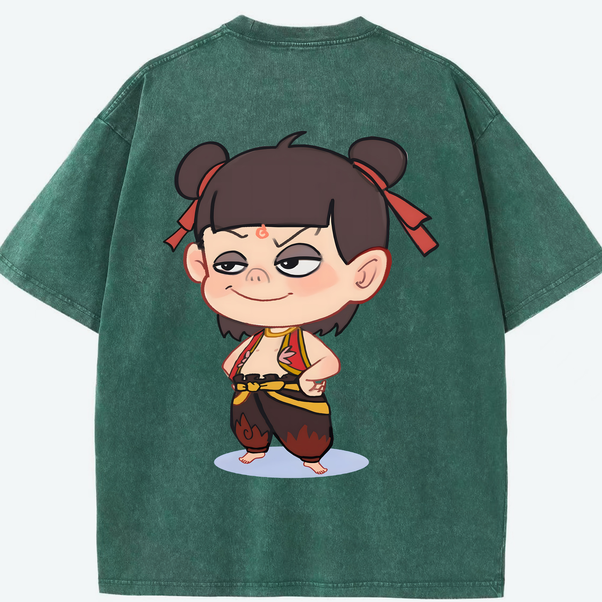 （画像用） Ne Zha 2 ナタ 魔童の大暴れ 綿100% ヴィンテージ風 半袖Tシャツ（背面プリント）